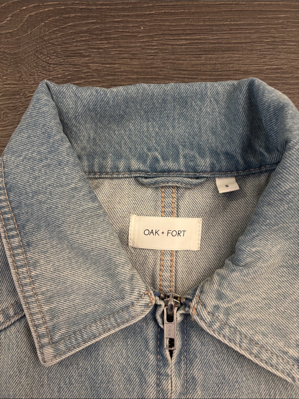 OAK + FORT Light Blue Denim Zip Jacket - Picture 2 of 3